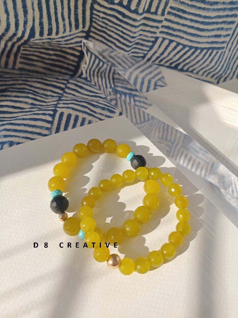 New 14 k gold over sterling silver and lemon yellow agate 2 set bracelets